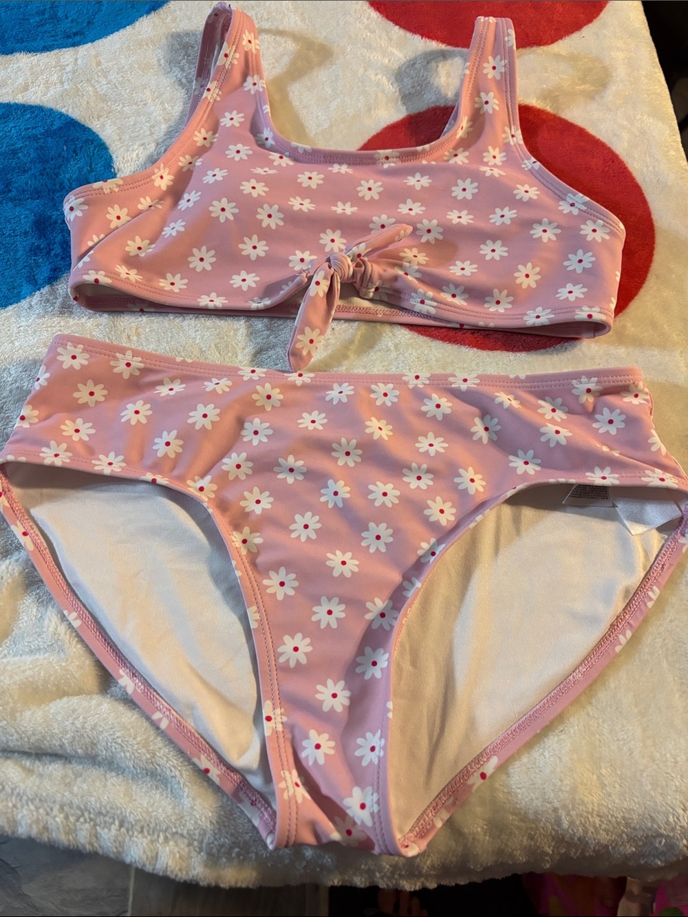 Old Navy Pink Daisy Tie-Front Bikini Top and Bottoms